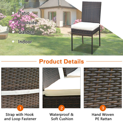 5 Pcs Rattan Dining Set Glass Table High Back Chair