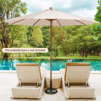 Adjustable 10 Feet Wooden Outdoor Umbrella Sunshade-Beige