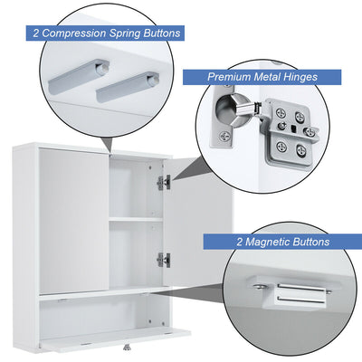 Bathroom Double Mirror Door Wall Mount Storage Wood Cabinet