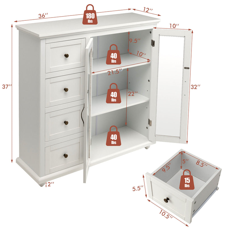 *Buffet Sideboard Table Kitchen Storage Cabinet with Drawers and Doors - White
