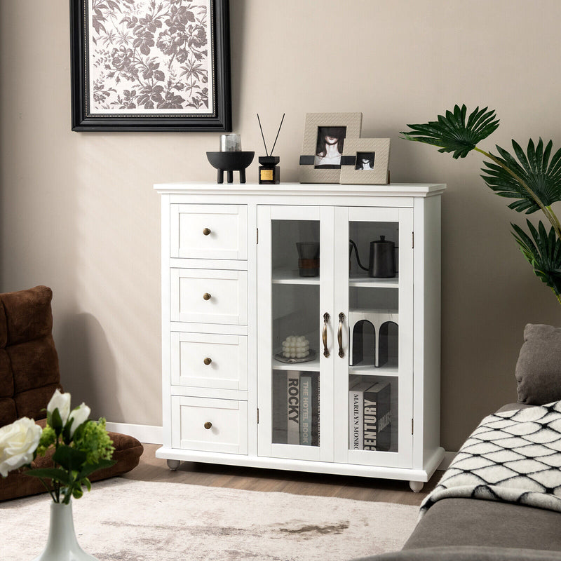 *Buffet Sideboard Table Kitchen Storage Cabinet with Drawers and Doors - White