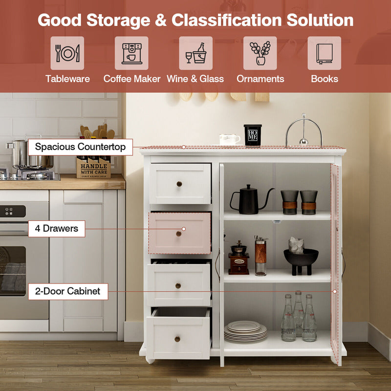 *Buffet Sideboard Table Kitchen Storage Cabinet with Drawers and Doors - White