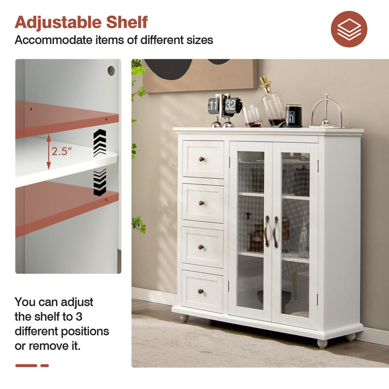 *Buffet Sideboard Table Kitchen Storage Cabinet with Drawers and Doors - White