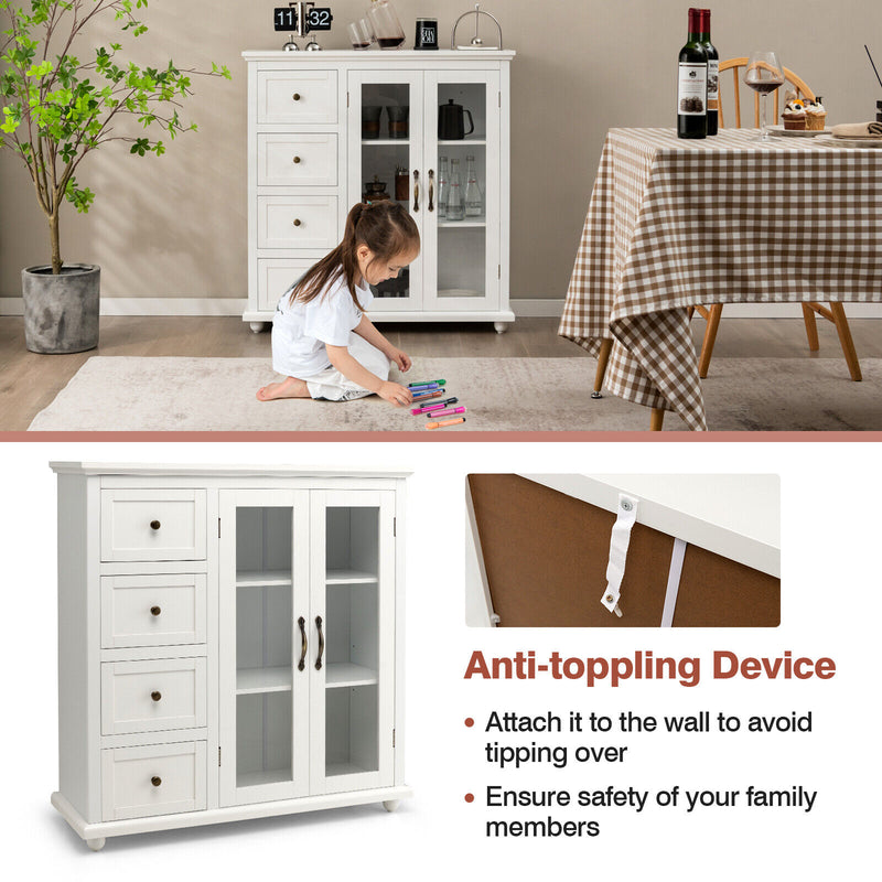 *Buffet Sideboard Table Kitchen Storage Cabinet with Drawers and Doors - White