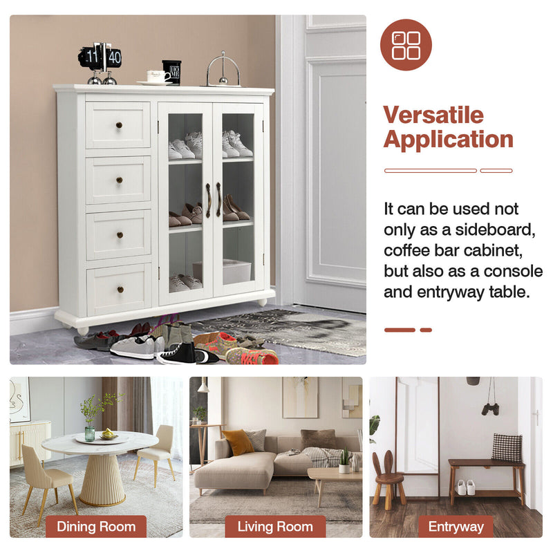 *Buffet Sideboard Table Kitchen Storage Cabinet with Drawers and Doors - White