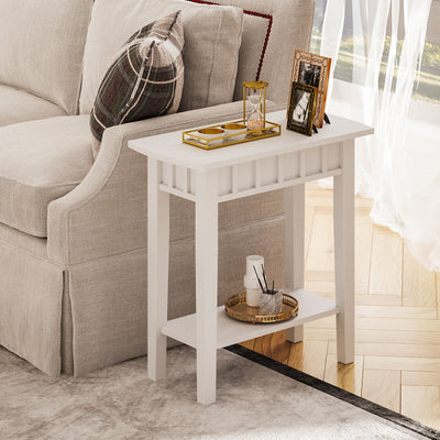 2-Tier Narrow Wood End Table with Storage Shelf for Small Spaces-White