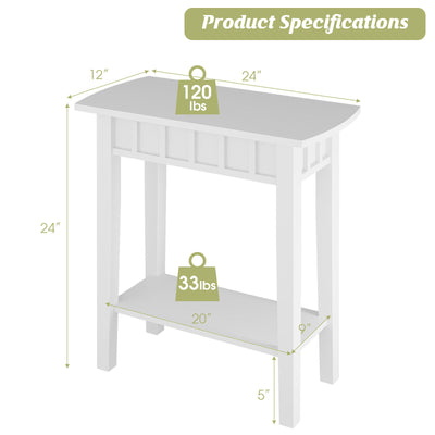 2-Tier Narrow Wood End Table with Storage Shelf for Small Spaces-White