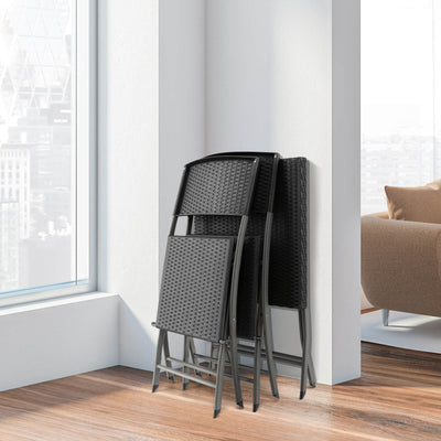 3 Pieces Patio Bistro Set with Folding Wicker Chairs and Table-Black