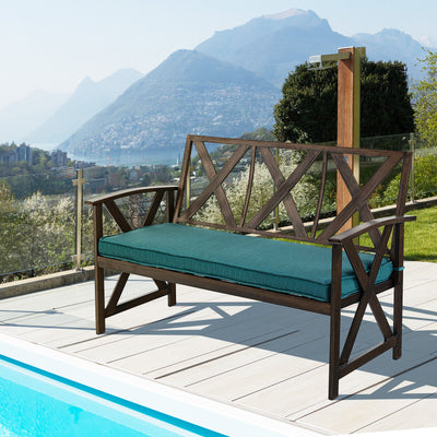 Brown Outdoor Garden Bench with Detachable Sponge-Padded Cushion