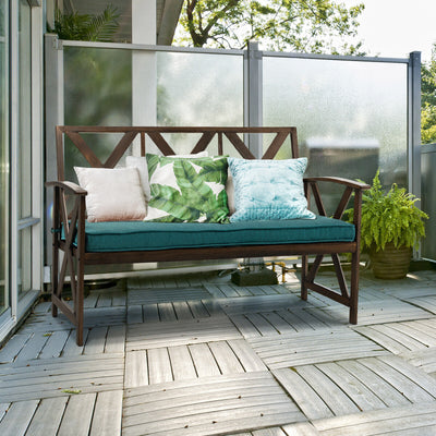 Brown Outdoor Garden Bench with Detachable Sponge-Padded Cushion