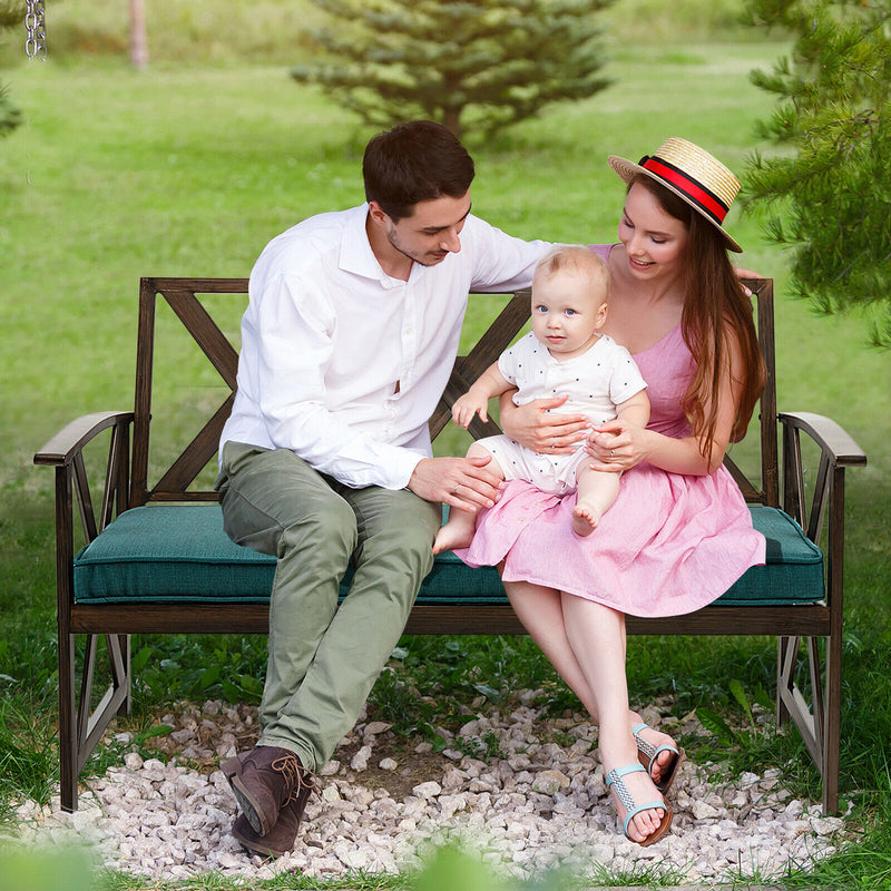 Brown Outdoor Garden Bench with Detachable Sponge-Padded Cushion