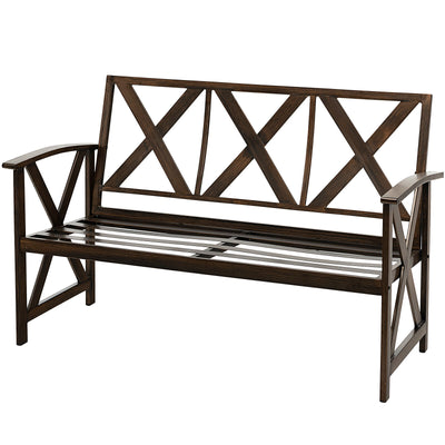 Brown Outdoor Garden Bench with Detachable Sponge-Padded Cushion