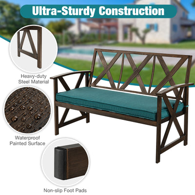Brown Outdoor Garden Bench with Detachable Sponge-Padded Cushion