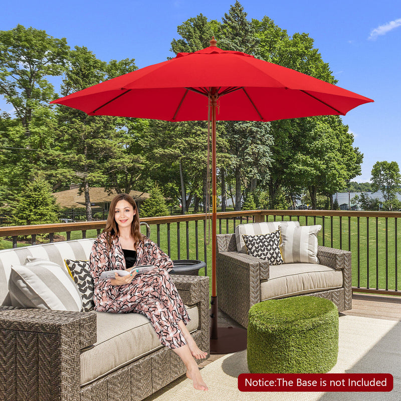 *9.5 Feet Pulley Lift Round Patio Umbrella with Fiberglass Ribs - Red