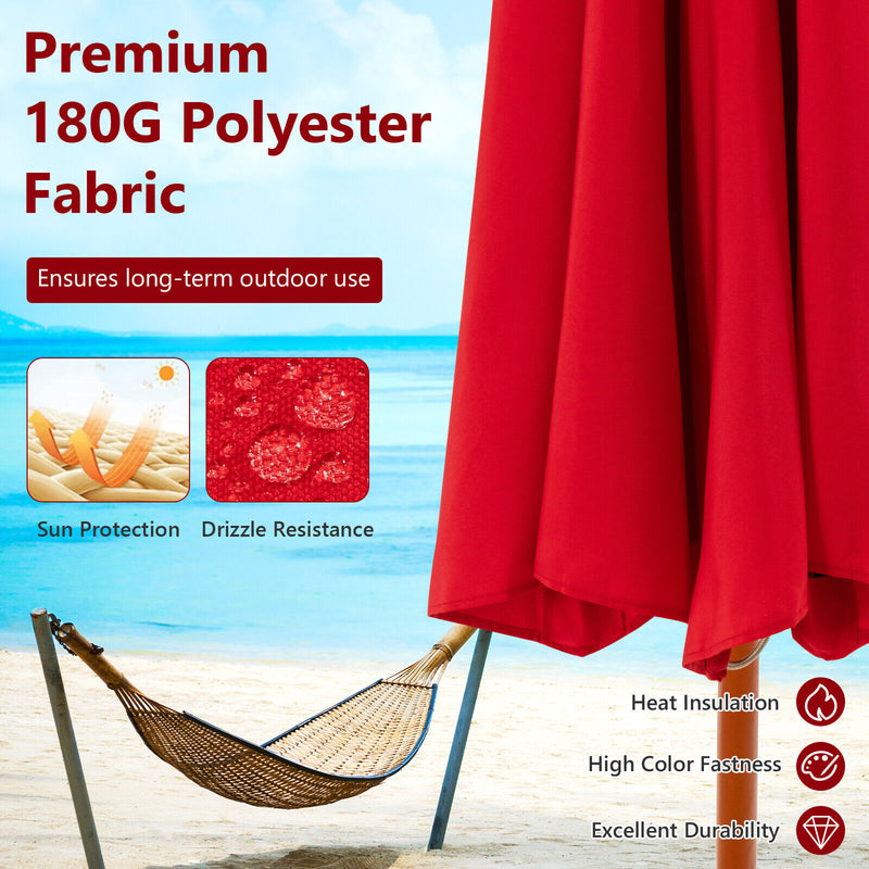 *9.5 Feet Pulley Lift Round Patio Umbrella with Fiberglass Ribs - Red