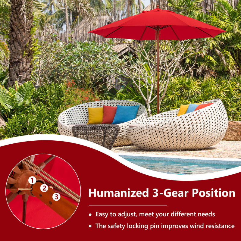 *9.5 Feet Pulley Lift Round Patio Umbrella with Fiberglass Ribs - Red