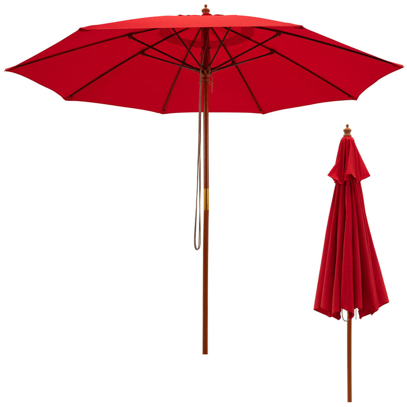 *9.5 Feet Pulley Lift Round Patio Umbrella with Fiberglass Ribs - Red