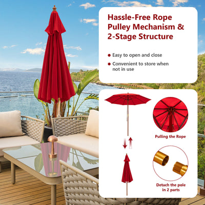 *9.5 Feet Pulley Lift Round Patio Umbrella with Fiberglass Ribs - Red