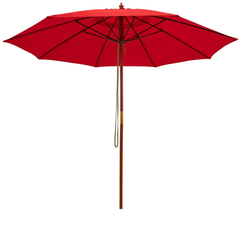 *9.5 Feet Pulley Lift Round Patio Umbrella with Fiberglass Ribs - Red