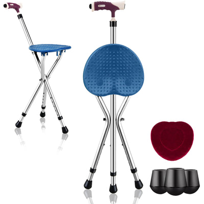 *Lightweight Adjustable Folding Cane Seat with Light - Silver