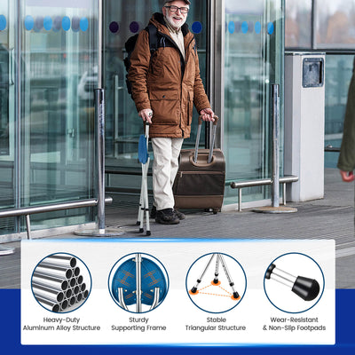 *Lightweight Adjustable Folding Cane Seat with Light - Silver
