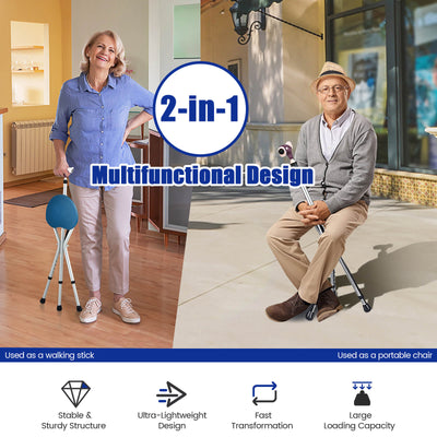 *Lightweight Adjustable Folding Cane Seat with Light - Silver