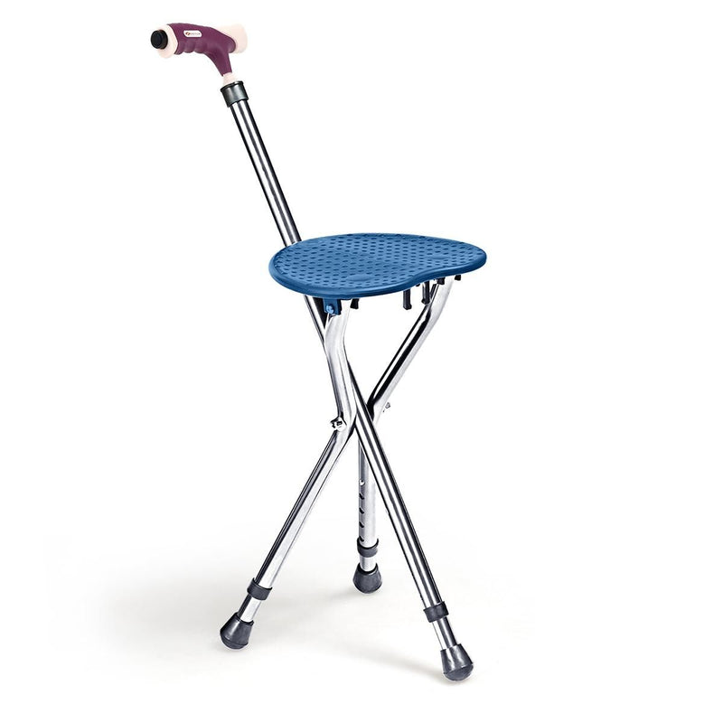 *Lightweight Adjustable Folding Cane Seat with Light - Silver