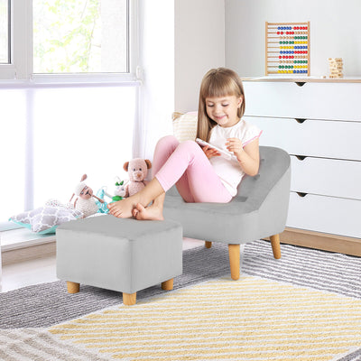 *Soft Velvet Upholstered Kids Sofa Chair with Ottoman - Gray