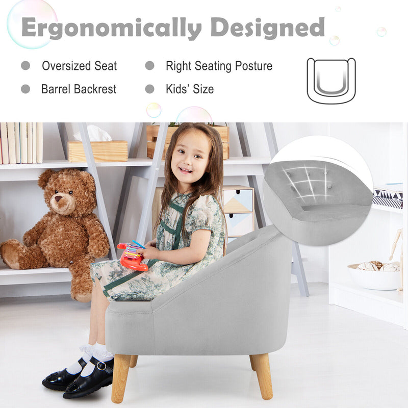 *Soft Velvet Upholstered Kids Sofa Chair with Ottoman - Gray