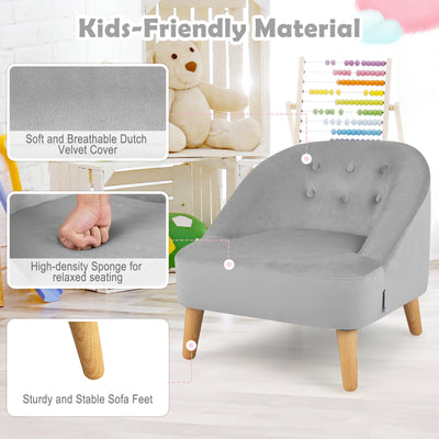 *Soft Velvet Upholstered Kids Sofa Chair with Ottoman - Gray