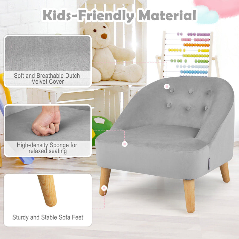 *Soft Velvet Upholstered Kids Sofa Chair with Ottoman - Gray