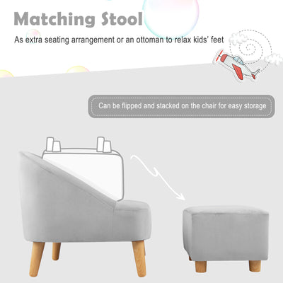 *Soft Velvet Upholstered Kids Sofa Chair with Ottoman - Gray
