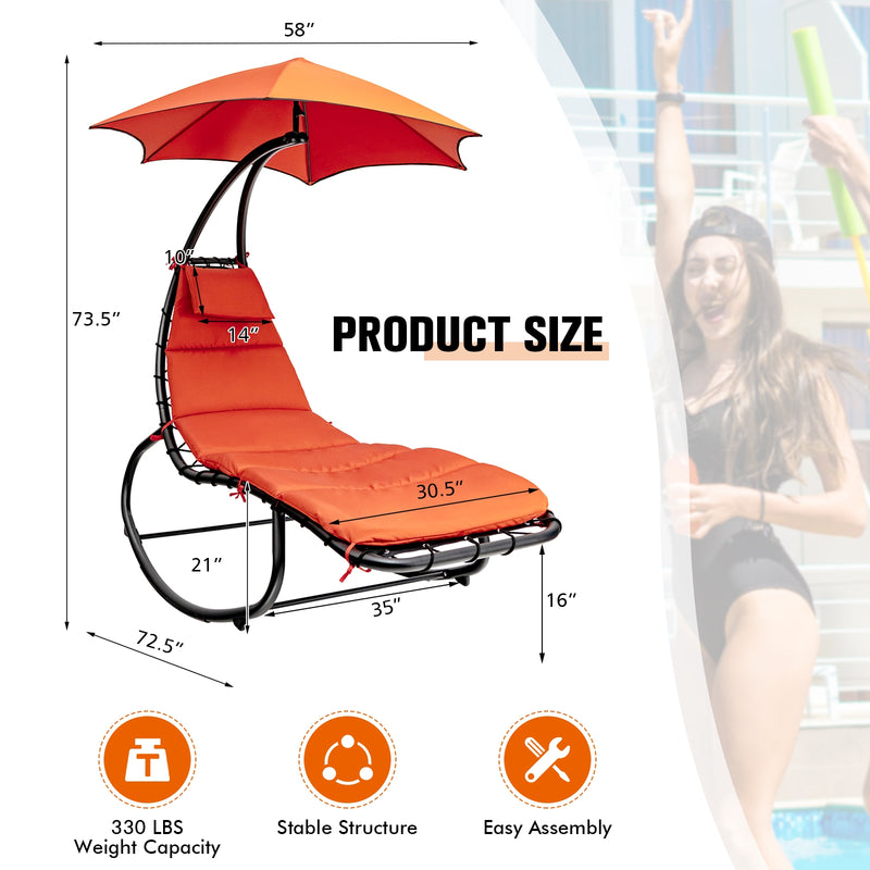 Hammock Chair with Shade Canopy and Built-in Pillow-Orange