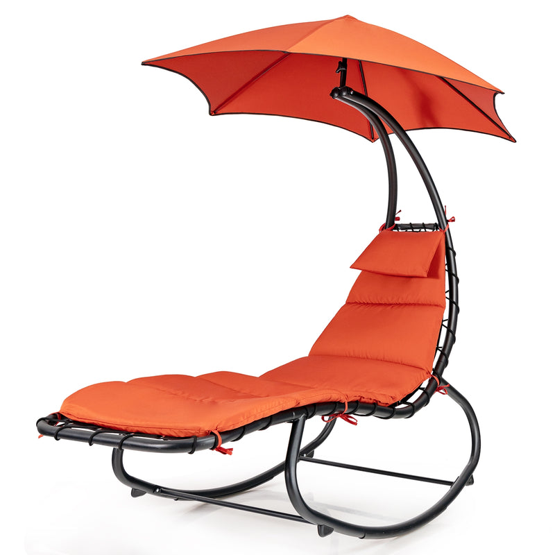 Hammock Chair with Shade Canopy and Built-in Pillow-Orange
