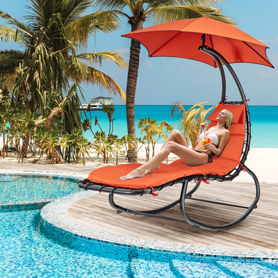 Hammock Chair with Shade Canopy and Built-in Pillow-Orange