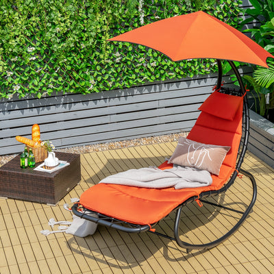 Hammock Chair with Shade Canopy and Built-in Pillow-Orange