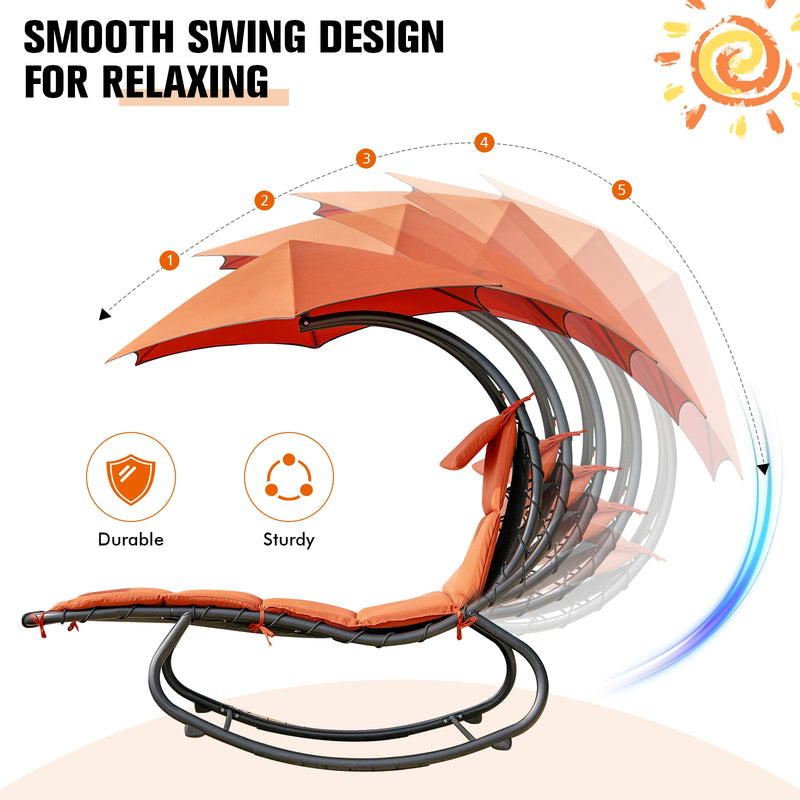 Hammock Chair with Shade Canopy and Built-in Pillow-Orange