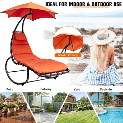 Hammock Chair with Shade Canopy and Built-in Pillow-Orange