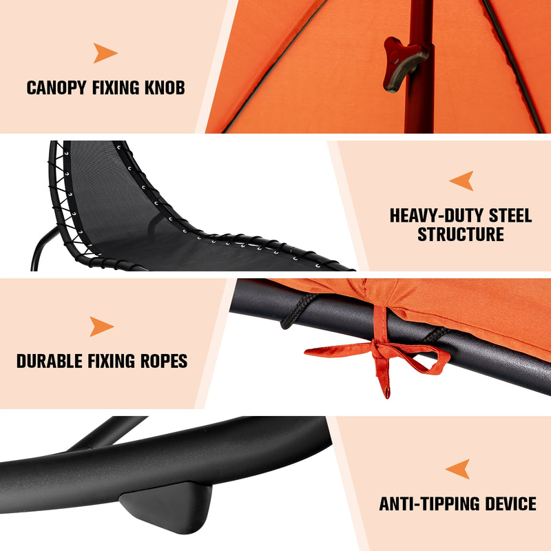 Hammock Chair with Shade Canopy and Built-in Pillow-Orange