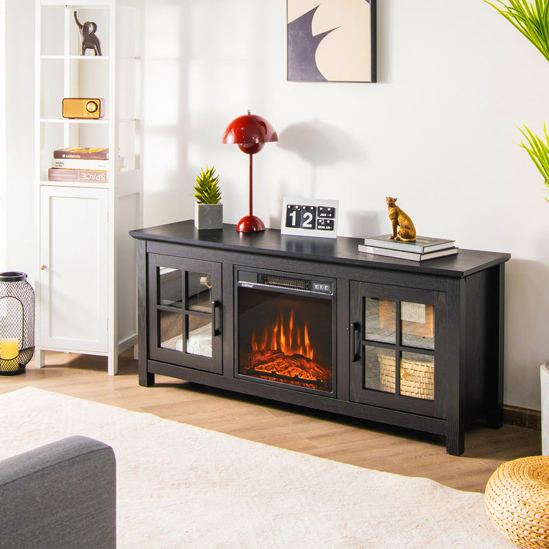 58 Inch Fireplace TV Stand with Remote Control for TVs up to 65 Inch-Black