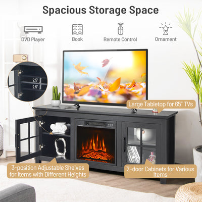 58 Inch Fireplace TV Stand with Remote Control for TVs up to 65 Inch-Black