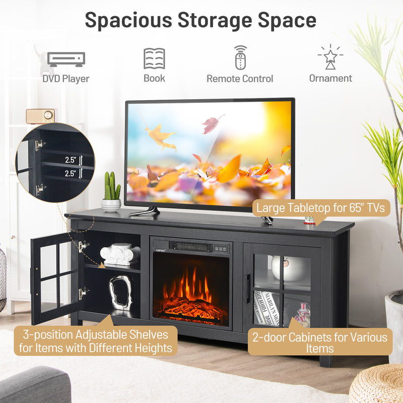 58 Inch Fireplace TV Stand with Remote Control for TVs up to 65 Inch-Black