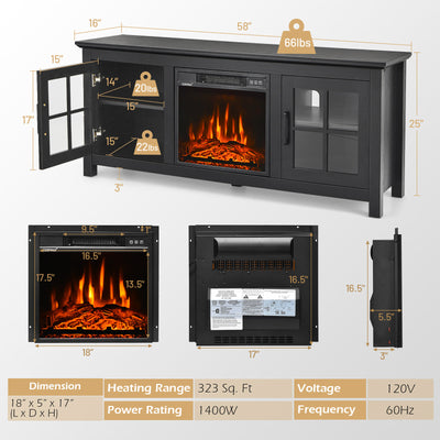 58 Inch Fireplace TV Stand with Remote Control for TVs up to 65 Inch-Black