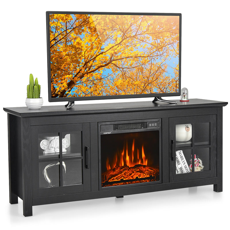 58 Inch Fireplace TV Stand with Remote Control for TVs up to 65 Inch-Black