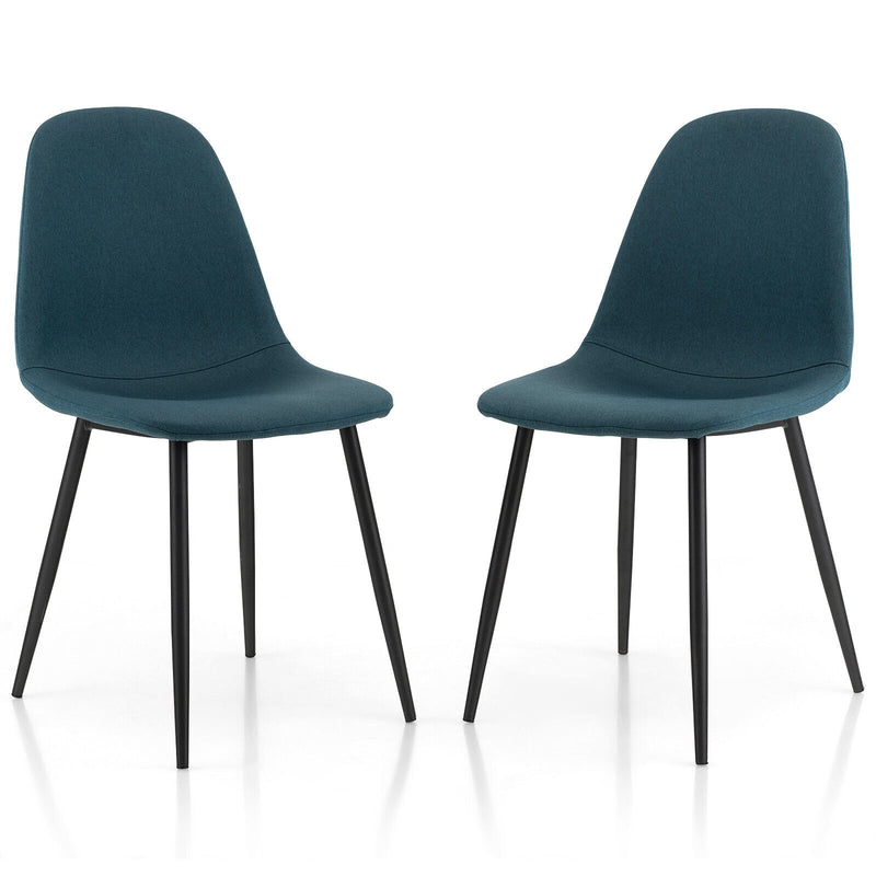 Set of 2 Dining Chairs with Black Metal Legs-Blue