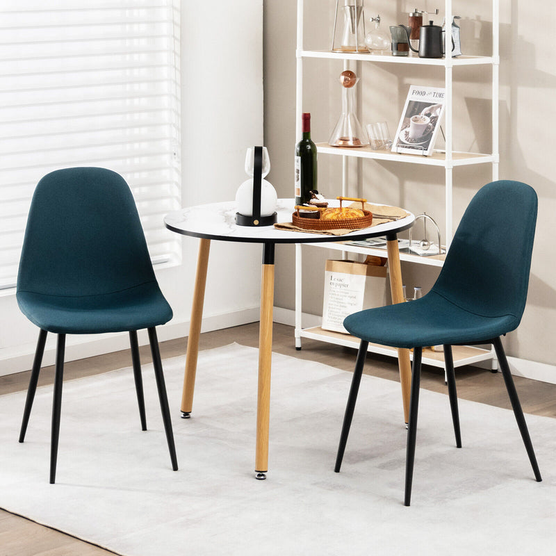 Set of 2 Dining Chairs with Black Metal Legs-Blue