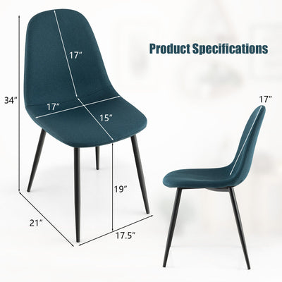 Set of 2 Dining Chairs with Black Metal Legs-Blue