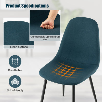 Set of 2 Dining Chairs with Black Metal Legs-Blue