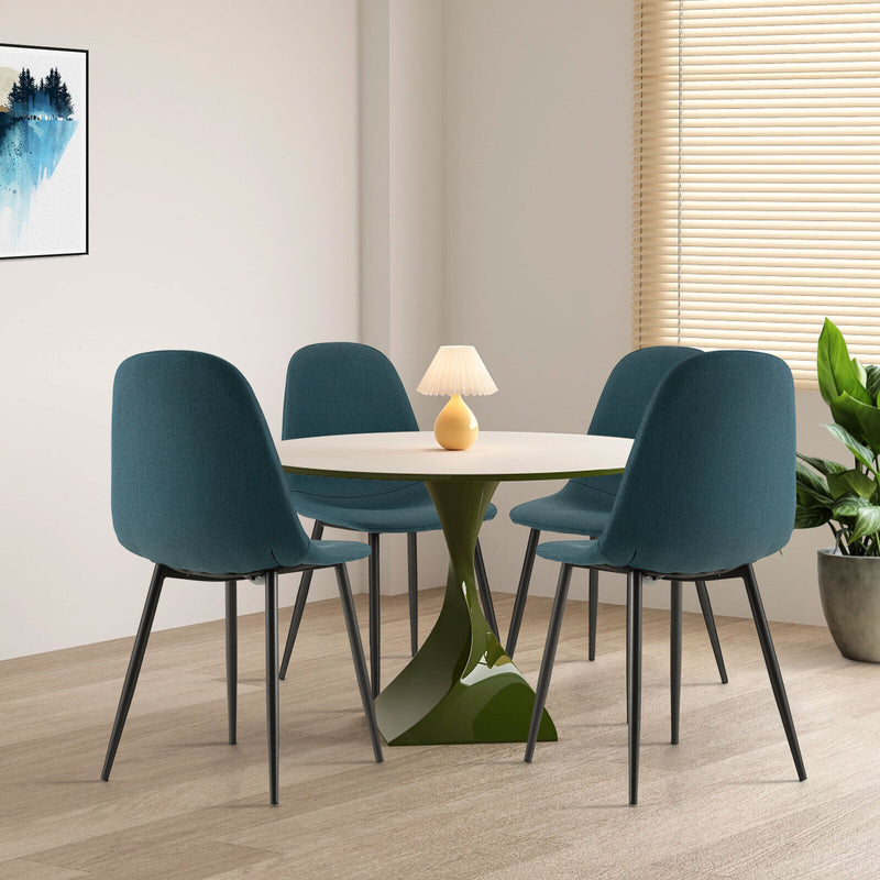 Set of 2 Dining Chairs with Black Metal Legs-Blue