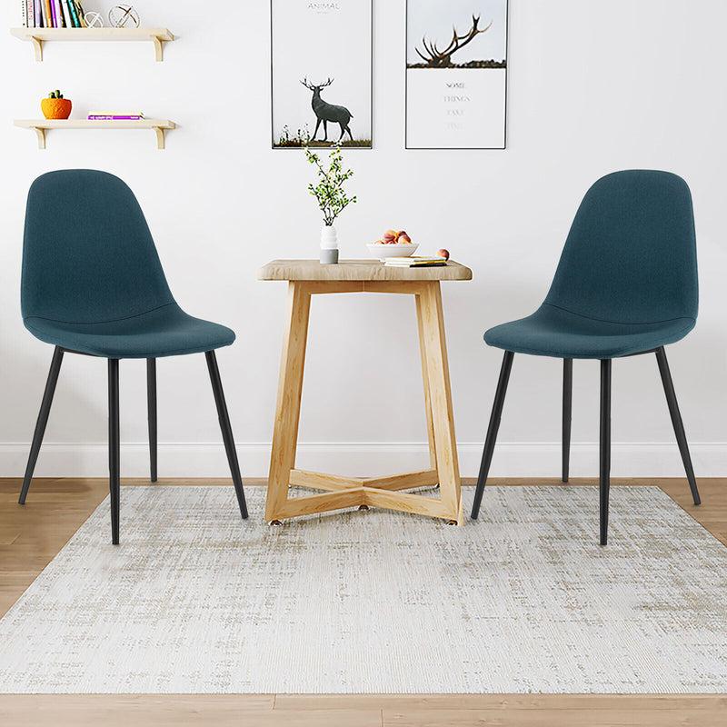 Set of 2 Dining Chairs with Black Metal Legs-Blue